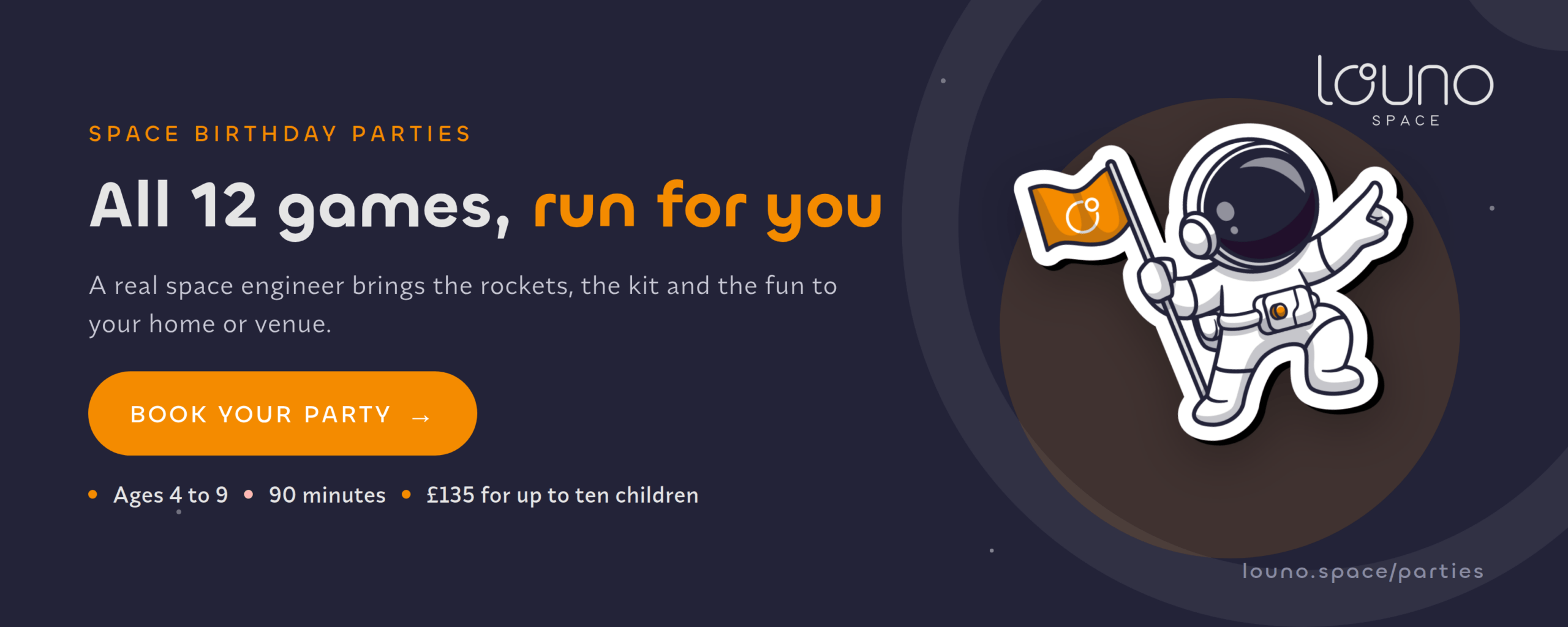 Space birthday parties by Louno Space — book your party
