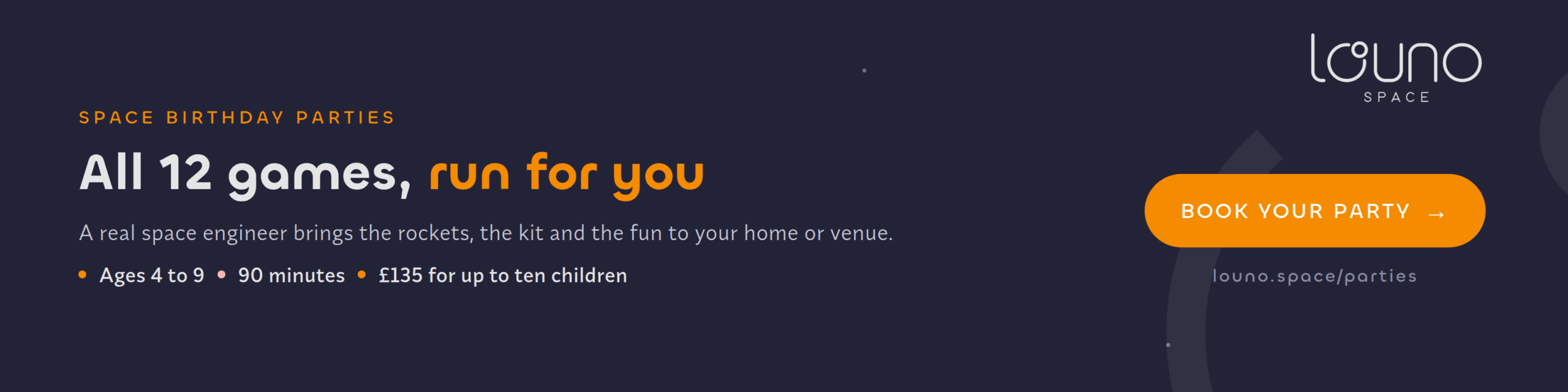 Space birthday parties by Louno Space — book your party