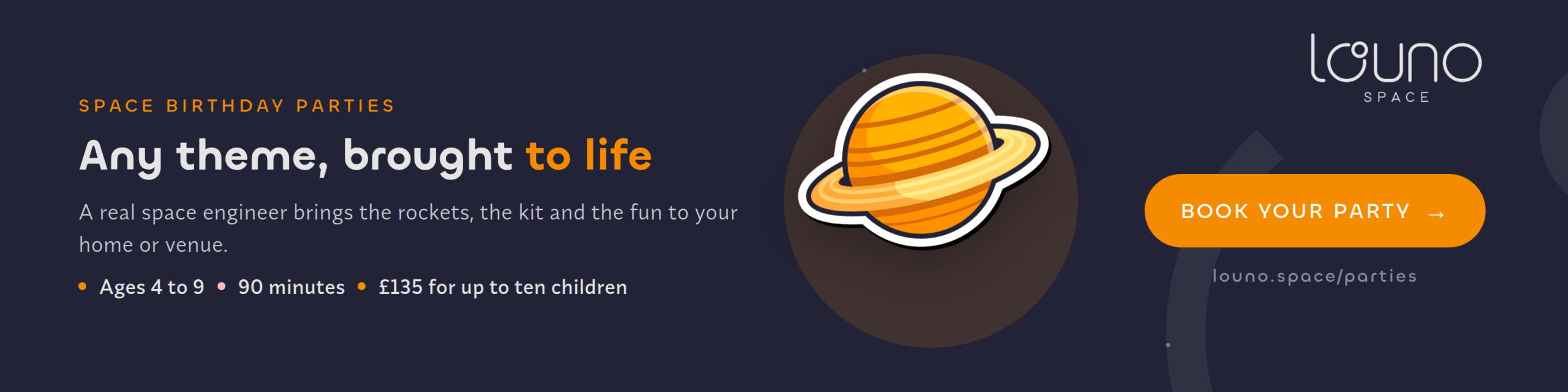 Space birthday parties by Louno Space — book your party