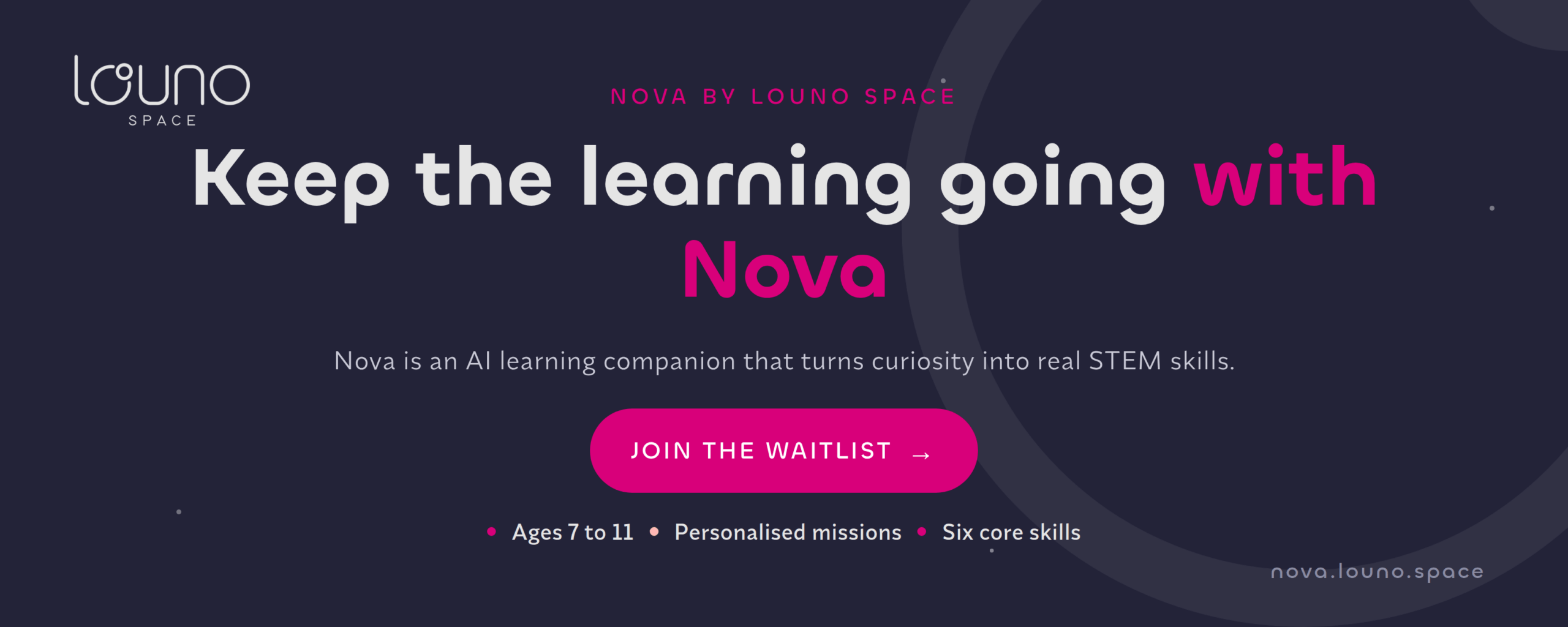 Nova by Louno Space, the AI space tutor for ages 7 to 11 — join the waitlist