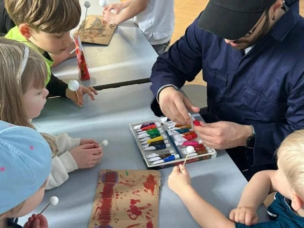 A Space Club mission in progress on the hall floor