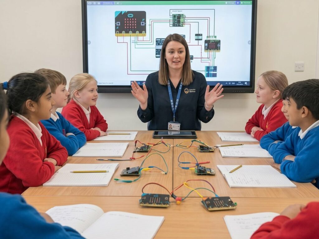 A Mission Specialist leading a session for a full class