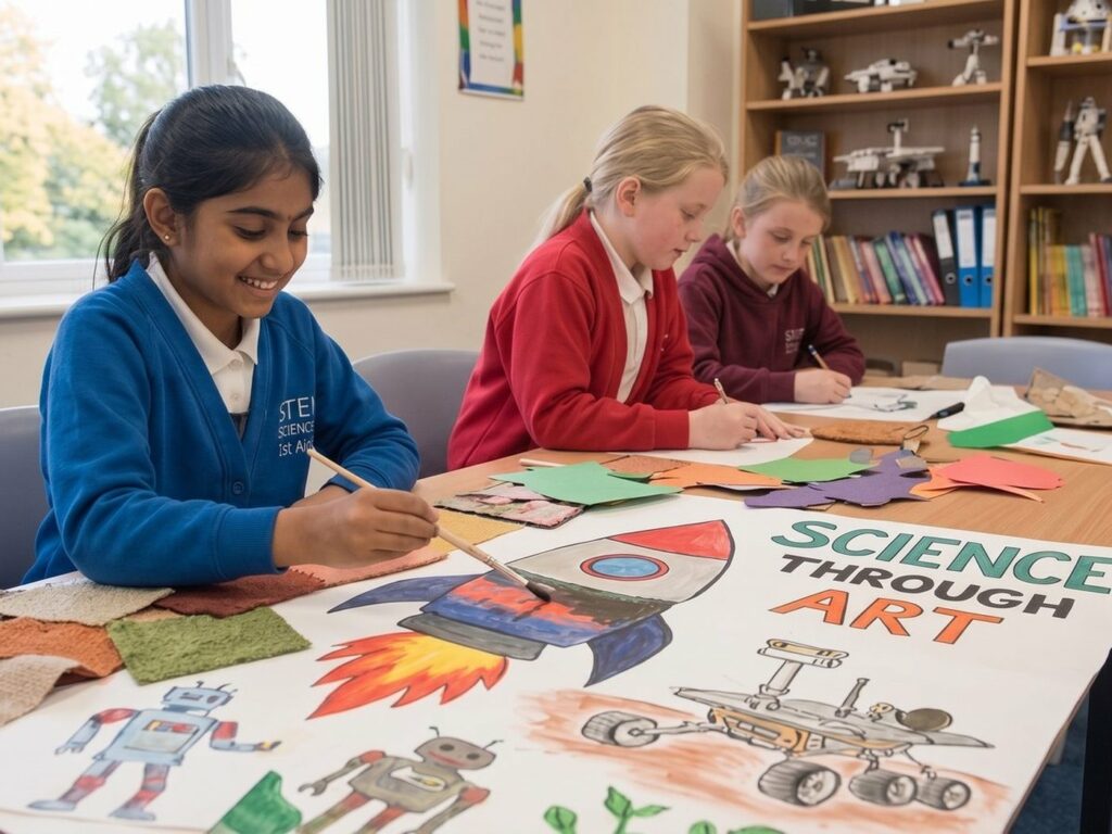 Children working on a science through art mission